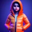 Placeholder: 3d render, Selena Gomez toddler, full body, orange puffer jacket, dramatic lighting, concert background, hyper realistic, unreal engine 5, 8k, UHD,