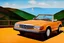 Placeholder: Light brown Mercedes sl 450 1985 cab,Toscana, blue skies, blue water, clear day, sun, country road, lake como, wide landscape, oil painting, cubism, picasso