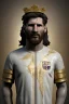 Placeholder: Realistic image, lionel Messi Roman sculpture made in marble with gold veins, gold laurel leaves crown, gold ornaments, Renaissance style, sun rays background, waist up portrait, epic, celestial, cinematic lighting, God lights, 4k resolution, smooth details, soft lighting, unreal engine 5, art station, substance 3d.