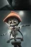 Placeholder: a cute animation boy, skateboarding , trendy hoody, 8 k, tim Burton skeleton style from the movie "night before Xmas", realistic animation, gothic