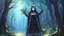 Placeholder: black robed and hooded monks walk through the forest