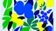 Placeholder: An exquisite minimalist illustration by Matisse featuring a serene garden adorned with simple, geometric shapes of flowers. Electric green and yellow leaves and petals contrast against a light background, while bold blue outlines define the shapes. The cutout style creates a harmonious balance of color and form.