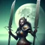 Placeholder: lady warrior with blade under the Moon