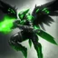 Placeholder: armadura verde y negra con alas de angel disparando un cañón de energía verde