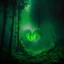 Placeholder: green fog in the forest at night with an electric heart