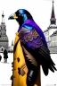 Placeholder: One single mature crow with russian clothes, dancing on the street, Moscow, happy, perfect iris, colours, model style, hyper realistic, extremely accurate, delicate, extremely detailed, Graphic novel style, wide-angle, open aperture, superfine pencil