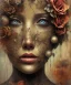 Placeholder: an abstract painting of rusted metal and flowers, portrait, rust, scaffolding, iron cladding, decay, mixed media, textured, anatomically correct, beautiful perfect face, sharp focus, highly detailed