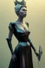 Placeholder: Hannah Waddingham as evil queen in black leather gown, busty, cleavage, voluptous, rebecca Welton, angry, stern look. character design by cory loftis, fenghua zhong, ryohei hase, ismail inceoglu and ruan jia. unreal engine 5, artistic lighting, highly detailed, photorealistic, fantasy