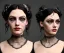 Placeholder: 1800s, witchy, pale, strong jawline, victorian, portrait, choker, black curly hair, thick eyebrows, full lips, big eyes, feminine nose, victorian dress, beautiful, silver tiara, hair headdress, metal beads