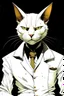 Placeholder: Create an anthropomorphic white cat hero, wearing hero suit in the comic book style of Mike Mignola, Bill Sienkiewicz and Jean Giraud Moebius, with highly detailed skin and masculine facial features, dramatic natural lighting, and finely painted