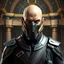 Placeholder: star wars bald male corellian jedi wearing gunmetal grey and black old republic armored flightsuit and breath mask with gold and metallic red trim inside the jedi temple, centered head and shoulders portrait, hyperdetailed, dynamic lighting, hyperdetailed background, 8k resolution, volumetric lighting, light skin, fully symmetric details