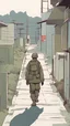 Placeholder: 2D. animated. vector. Walking. cartoon. Army Asian. Digital painting. minimal, Vector, 3 color. minimal