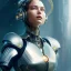 Placeholder: cosmos masterpiece, humanoid sexy cyborg robot with sword hands, sango fantasy, fantasy magic, sharp focus, illustration, highly detailed, digital painting, concept art, matte, artgerm and paul lewin and kehinde wiley, full figure, fit in board, cyber punk, pretty accurate hands face fingers, natural aye, fit within portrait