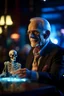 Placeholder: portrait of flashy transparent old man scientist in casino parlor showing of his glowing skeleton, zeiss prime lens, bokeh like f/0.8, tilt-shift lens 8k, high detail, smooth render, down-light, unreal engine, prize winning