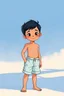 Placeholder: an illustration of a child wearing a short in the style of light sky-blue and dark black, bold colorism, dark cyan and beige, beach portraits, exotic, disney animation, princesscore --ar 8:11 --style raw --stylize 250 --niji 6