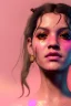 Placeholder: Realistic image, Rosalía artist, portrait, waist up portrait, pink black eye line, sweet, gold and pink geisha style, glow make up, led lights, fog, rain, latex, vibrant color, highly detailed, art stations, concept art, smooth, unreal engine 5, god rays, ray tracing, RTX, lumen lighting, ultra detail, volumetric lighting, 3d, finely drawn, high definition, high resolution.