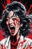 Placeholder: 90s Japanese horror illustration, cartoonist Anime art, a woman screaming beheaded, bloody, splatter, gore art, pixelated art, high definition, giallo style, dario argento,