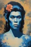 Placeholder: mugshot, Planet of the Apes, blue, large, floral designs, atmospheric, beautiful, China Doll, oil painting by Frank Frazetta