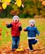 Placeholder: boy and girl catching leaves