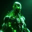 Placeholder: personaje futurista transformandose en humano con luces verdes