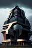 Placeholder: Futuristic Architectural style for building of India's Intelligence Bureau , make it visibly military and intelligence style at the same time similar to Indian Architecture, use darker colors