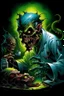 Placeholder: High_Quality_Art Digital Painting of Science experiment Horror surgeon Monster zombie creature by Richard Corben, Todd Schorr, T-Shirt Design, Black Background,