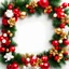 Placeholder: Christmas minimal background, with scattered bells, wreaths, ribbons, presents and ornaments around the frame of the image, gold, red and green tones, style is like watercolor, white background