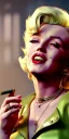 Placeholder: Marilyn Monroe, in full growth, smokes a cigarette, cyberpunk2077, photorealistic, 8k