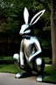 Placeholder: Giant metal rabbit sculpture. Photograph.