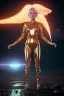 Placeholder: retro sci-fi portrait image from 1980, supermarket explosions, fire, people running, sweet young blonde woman walking, tight latex suit, soft color, highly detailed, unreal engine 5, ray tracing, RTX, lumen lighting, ultra detail, volumetric lighting, 3d, finely drawn, high definition, high resolution.