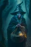 Placeholder: portrait of witch with shiny basket, prehistoric forest, trending art, 8k, depth of field, volumetric fog, hi detail, spray paint