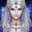 Placeholder: cosmic mage, elf, female, battle mage, epic, cosmic magic, long ears, white hair, face details, pale skin, jewellery, broad shoulders, sharp ears, cosmic clothes, cosmic eyes, ears shown, light out of eyes, the cosmos in eyes, stars in eyes, shining eyes, non human face, thin face, animation, detailed ears, magical eyes, non realistic, closed mouth, bigger make up