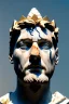 Placeholder: Ultra Realistic image, Roman sculpture, white marble material, Lionel Messi, gold Laurel leaves wreath, god crown, one gold star in heart, sun ornament, sun rays background, chisel style, waist up portrait, emperor style, epic, cinematic lighting, God light, 4k resolution, smooth details, ornate details, soft lighting, unreal engine 5, art station, substance 3d.