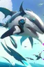 Placeholder: a picture of a shark that is flying in the air, cyborg whale, anno 2070, modern mecha anime, aeromorph, stunning sci-fi concept art, male robotic anthro orca, robotic anthro dolphin, cgsociety ), mecha anthropomorphic penguin, from arknights, cool mecha style, futuristic art style, mecha art