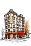 Placeholder: doodle of a restaurant and hotel