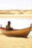 Placeholder: African man , rowing small boat in desert sand