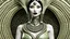 Placeholder: pale alien woman wearing exotic clothing. Black hair bob