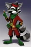 Placeholder: Make a Sly Cooper oc. He is a raccoon with sleek, charcoal-gray fur and emerald-green eyes. He has a sly and mischievous expression, with a black mask-like pattern around his eyes. He wears a tattered, dark blue bandit's outfit with a red sash and a feathered hat that adds to his roguish charm. He also sports a leather pouch at the base of his tail for carrying stolen treasures.