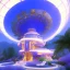 Placeholder: landscape of summer tropical ambient beutiful villa white gold and neon lights bright and colorful bright gloss effect of a futuristic house,like spaceship, natural round shapes concept, large transparent view of the open outdoor garden,sea beach at sunset, gold crystals,with light pink, flowers of Lotus, beutiful pools, light of sun , palmiers,cerisiers en fleurs, wisteria, sun , stars, small waterfalls