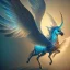 Placeholder: unicorn with glowing wings, glowing soft and smooth wings, shadow, abstract surreal fantasy art, highly detailed, intricate patterns on wings, soft studio lighting, smooth dark blue background 64k