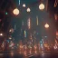 Placeholder: a huge robot in a low-light japanese city street with laterns, realistic, steampunk, 3d-art, futuristic, minimal design, unreal engine, ray-tracing