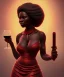 Placeholder: Negra Francisca, beautiful, curvy body, mature African slave, simple red fabric dress, beautiful long black hair, red headband, head and shoulders portrait, holding glass of wine, 8k resolution concept art portrait by Greg Rutkowski, Unreal Engine 5 volumetric lighting