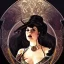 Placeholder: painted portrait of evil witch in black leather, angry, strong, volouptous, chesty, cleavage, intricate, elegant, highly detailed, digital painting, artstation, concept art, smooth, sharp focus, illustration, art by gaston bussiere and alphonse mucha