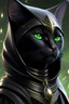 Placeholder: Tabaxi humanoid sorceress character, black panther face with black fur, physically fit, cat ears, nature, far, black cloak trimmed with silver, white tufts of fur coming out of ears, waist up portrait, intricate, oil on canvas, masterpiece, expert, insanely detailed, 8k resolution, retroanime style, cute big circular reflective green eyes, cinematic smooth, intricate detail , soft smooth lighting, soft pastel colors, painted Renaissance style