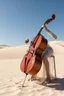 Placeholder: The whole body of Maniquí de glassy Artist mader playing the cello in the desert sands