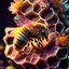 Placeholder: honey bee with flowers on top of honeycomb vintage style mood soft earthy colors Modifiers: elegant intricate 8k very attractive beautiful dynamic lighting ultra detailed 4K 3D crisp quality colourful hdr cinematic postprocessing Ultra realistic glowing Iridescent