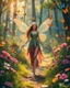 Placeholder: Beautiful Lady Fairy walk in forest with flowers and many colourful butterflies and fireflys