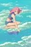 Placeholder: Beach scene a beautiful woman with pink hair, rock, calm water, fish, beautiful colors, very fine detail, high quality, seashell, octopus, mystical, romanticism,