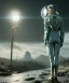 Placeholder: Ultra Realistic retro sci-fi 1960 scene, waist up view portrait, blonde woman, sweet young Marilyn Monroe face, perfect iris, tight latex coat, Strange planet background, Retro sci-fi style glass helmet, sphere dron, fog, rain, soft color, highly detailed, unreal engine 5, ray tracing, RTX, lumen lighting, ultra detail, volumetric lighting, 3d, finely drawn, high definition, high resolution.