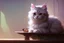 Placeholder: cute fluffy cat in a coffeehouse in sunshine Weight:1 detailed matte painting, deep color, fantastical, intricate detail, splash screen, complementary colors, fantasy concept art, 8k resolution trending on Artstation Unreal Engine 5 Weight:0.9